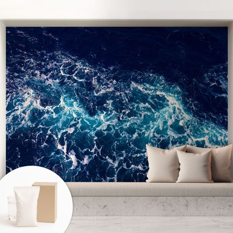Papier peint intissé mural classique avec imprimé motifs décoratifs design élégant non‑tissé Vagues marines 208x146 cm (1/5)