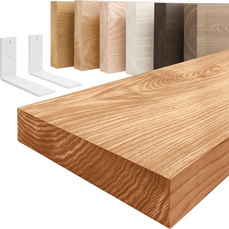 LAMO Manufaktur étagère murale en bois massif, bord régulier, étagère de rangement Basic, bois foncé / équerre blanche 160cm, LWG-01-A-004-160LW