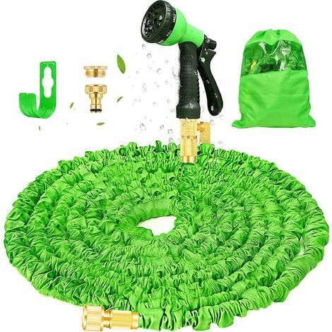 Tuyau d'arrosage Extensible 15M/50FT Tuyau Arrosage de Jardin Tuyau Flexible Rétractable avec Pistolet à 8 Fonctions pour Jardinage,Laver la Voiture,Arroser,Baigner Animal etc(Vert) (1/5)