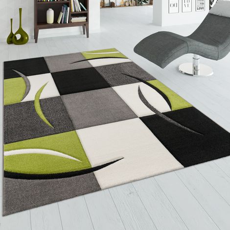 Paco Home Designer Teppich mit Konturenschnitt Karo Muster Grün Schwarz 300x400 cm