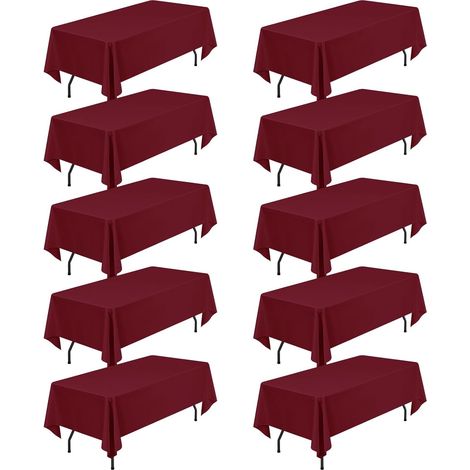 Lot de 10 nappes rectangulaires, polyester, bordeaux, 152,4 x 259,1 cm, lavable, pour mariage, fête, buffet