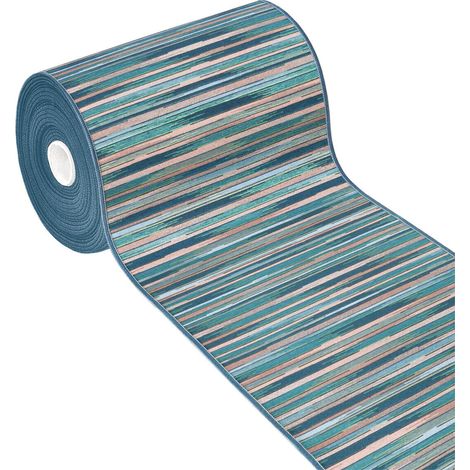 Tappeto Cucina Bordato Tessitura Piatta Multiuso Bagno Camera Corridoio Stile Bamboo 100% Made in Italy Blu - 52x80 cm
