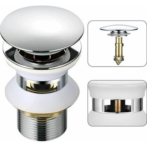 Bonde d'évier universelle avec trop-plein, à ouverture automatique, push-open, click-clack, pour salle de bain, 1-1/4 laiton chromé (1/3)