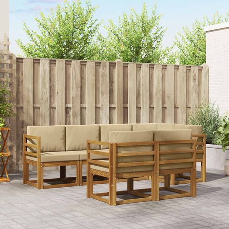 Outdoor-Sofagarnitur mit Kissen 7 pcs Natur und Beige (1/5)