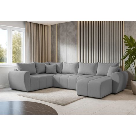 AX LIVING Malatya U XL Wohnlandschaft U Form XXL Ecksofa Hellgrau 303cm L