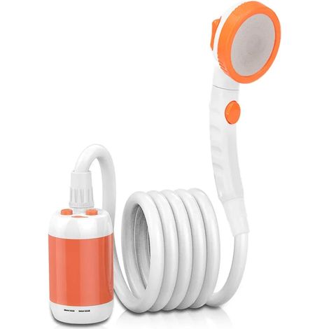 (Orange) Douche de camping portable électrique avec pompe, étanche IPX7 et batterie rechargeable 5000 mAh, idéale pour le camping et la randonnée. (1/4)
