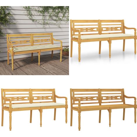 Panchina Batavia con Cuscino Crema 150 cm Legno Massello Teak - Panchina in legno - Cuscino da giardino