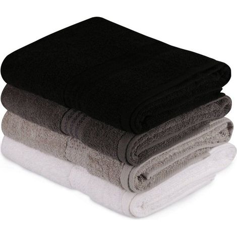 Set of 4 bath towels - 70 x 140 cm - White, Grey, Dark Grey, Black (1/4)