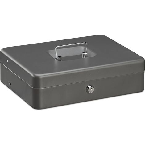 Caja de dinero con cerradura transportable con 5 compartimentos para monedas 30,5 x 24,5 x 8,5 cm de hierro negro 130009982 (1/5)