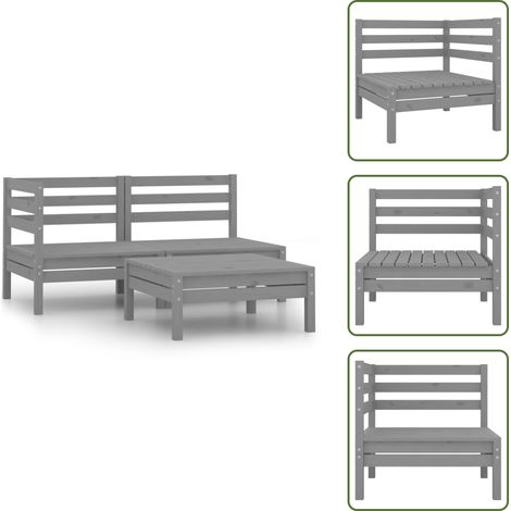 Jardín - vidaXL Conjunto de muebles de jardín 3 piezas madera maciza pino gris - Muebles de patio