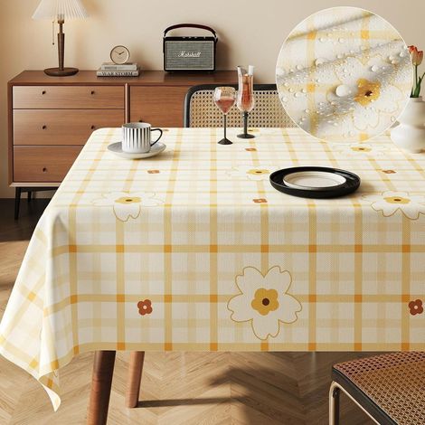 Nappe 140x200 cm Jaune à carreaux Motifs floraux Imperméable & Anti-taches