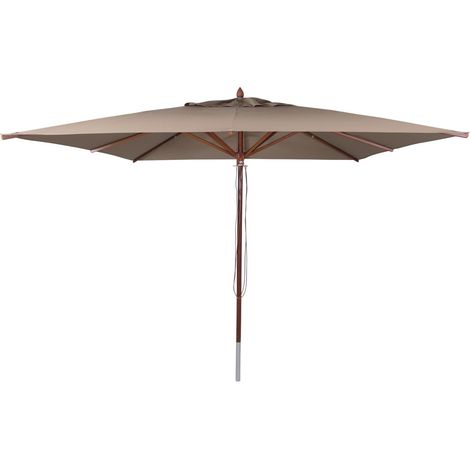 [NON UTILIZZATO] Ombrellone da giardino grande HHG-496b, hotel ristorante, poliestere/legno 29 kg, quadrato 4x4 m, UV UPF 50+, taupe