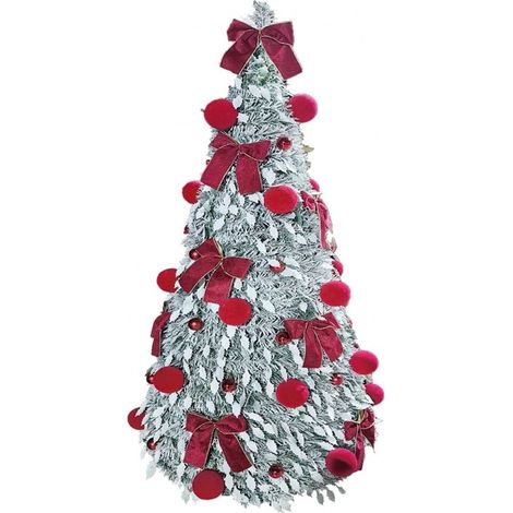 TRADE SHOP - Albero Di Natale Telescopico Pieghevole Innevato 210cm Con Palline Fiocchi 300 Luci 641187 - (1/3)