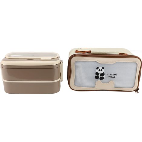2-lagige Lunchbox mit 1400 ml Fassungsvermögen, Innenschale aus PP-Edelstahl, mikrowellengeeigneter Behälter mit Besteck und Kaffeebeutel. (1/5)