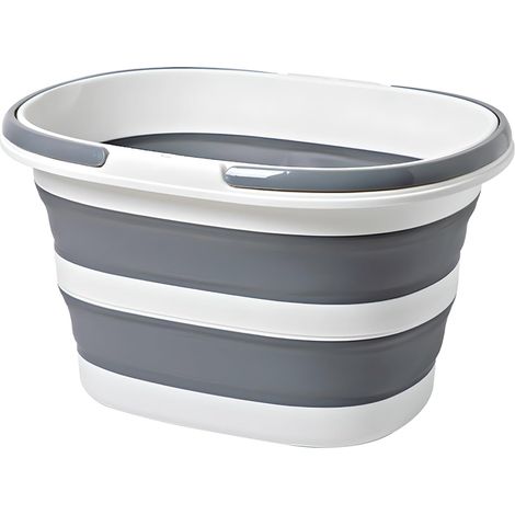 Seau pliable 16 L avec poignée - Seau de nettoyage pliable idéal pour le camping, la pêche, le ménage, le lavage de voiture - Grande capacité, couvercle souple - Léger et élégant (Gris, 16 L)