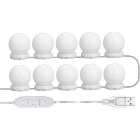 Kit d’éclairage LED pour coiffeuse avec 10 lampes réglables, 10 niveaux de luminosité et 3 modes d’éclairage (jour/blanc chaud/neutre), alimentation USB, design épuré blanc (1/5)