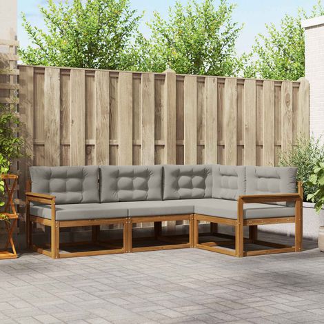 vidaXL Outdoor-Sofagarnitur mit Kissen 4 pcs Natürlich und Hellgrau (1/5)
