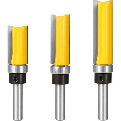 3Pcs 8mm Tige Fraise à Affleurer, Fraise à araser Fraise à Copier Avec Roulement Supérieur, Outils de Fraisage de Menuiserie- (1/5)