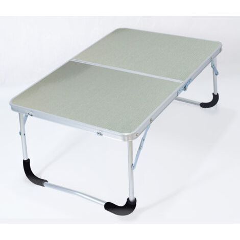 Table de camping pliante avec structure en métal, plateau en bois et serrure de sécurité, argent brossé, 62 x 42 x 28 cm (1/5)