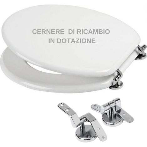 Ogomondo sedile wc mdf bianco universale sedix plus con 2 coppie di cerniere cromo in dotazione come ricambio (1/5)