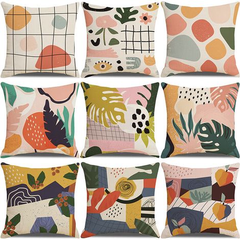 Lot de 9 Housses de Coussin motif Plante Feuilles Taie d'oreiller pour Canapé Maison Salon Chambre Décoration D'intéri, 45x45cm (1/5)