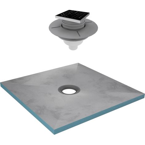 Plato de ducha alicatable 90x90 cm con desagüe vertical - Rejilla negra
