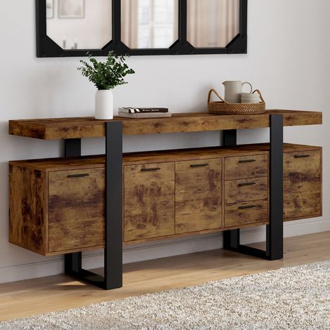 180 cm PHOENIX XXL Aparador de 4 puertas con 2 cajones de madera envejecida y negro (1/5)