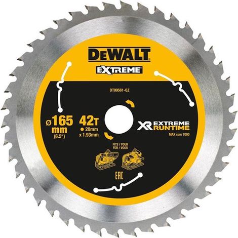 Disco de Sierra, XR EXTREME RUNTIME, 165 mm x 20 mm, 42D DeWalt DT99561-QZ