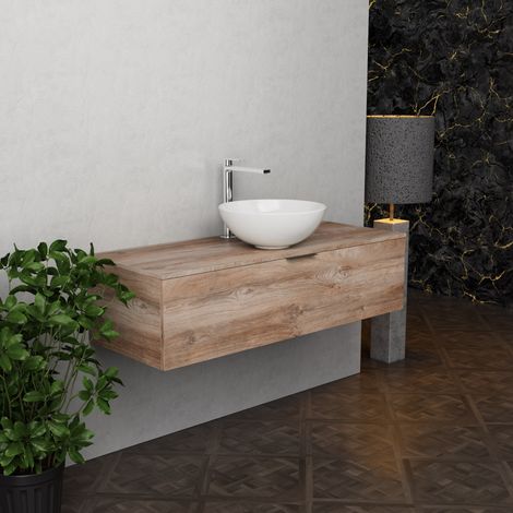 Inda - Badezimmerschrank B.120 mit Aufsatzwaschbecken / Natureiche 1 Schublade - Topazio (1/5)