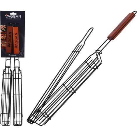 VAGGAN parrillas kebab mango madera 2 piezas , Cestas para asar Kebab, jaulas para parrilla, estantes metálicos con mango de madera, prácticos pinchos para barbacoa, herramientas p