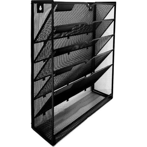 Classeur mural 5 niveaux, rangement vertical, bords brillants, support à fichiers avec trou de suspension pour bureau noir (1/5)