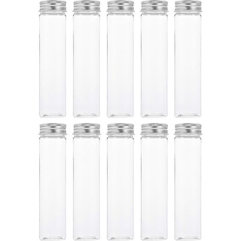 Lot de 10 tubes à essai transparents en plastique à fond plat avec bouchon à vis, 110 ml, pour bonbons, cosmétiques, lotions, etc.-10pcs (1/3)
