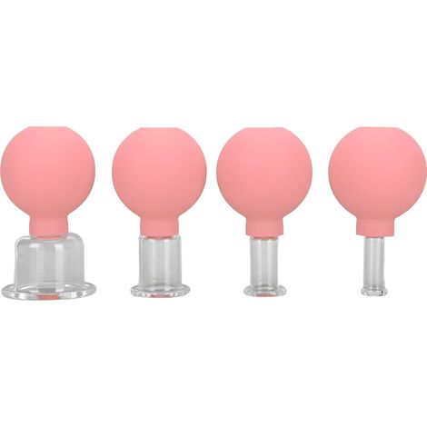 Set de 4 Ventouses Visage en Verre avec Poignées en Silicone pour Massage du Dos et Drainage Lymphatique - Rose (1/5)