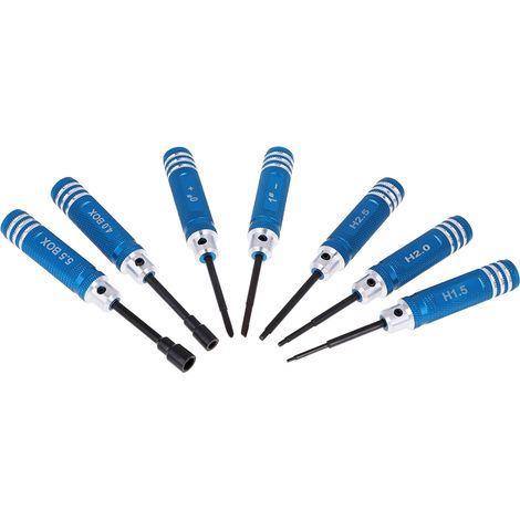 Kit d'outils 7 pièces comprenant un tournevis hexagonal pour émetteur, hélicoptère, avion et voiture RC (bleu) (1/5)