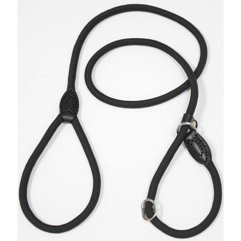 Guinzaglio a strangolo tubolare in corda con finiture in similpelle per cani: blu 10 x 1500 mm
