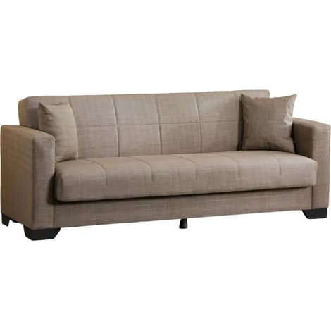 Divano Letto 3 Posti in Tessuto Cammello con Contenitore 213x81x83 cm (1/4)