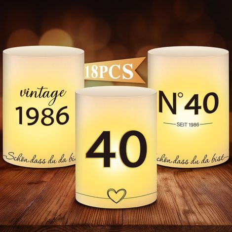 Lot de 18 photophores décoratifs de table pour 40e anniversaire - Décoration de table rétro pour hommes et femmes - Décoration de table pour bougies chauffe-plat et bougies (1/5)