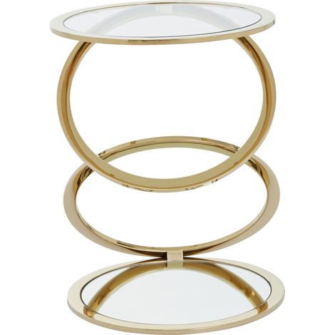 Interiors by Premier Clear Glass and Gold Metal Side Table, Contemporary End Table with Glass Top and Bottom Shelf, Modern Table (1/5)