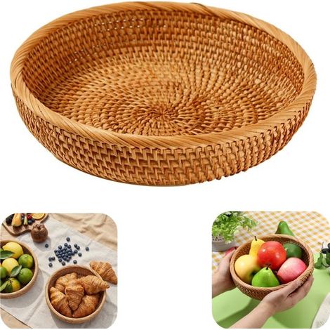 Panier en rotin 20 x 7 cm pour fruits et légumes - corbeille de rangement empilable, brun (1/5)
