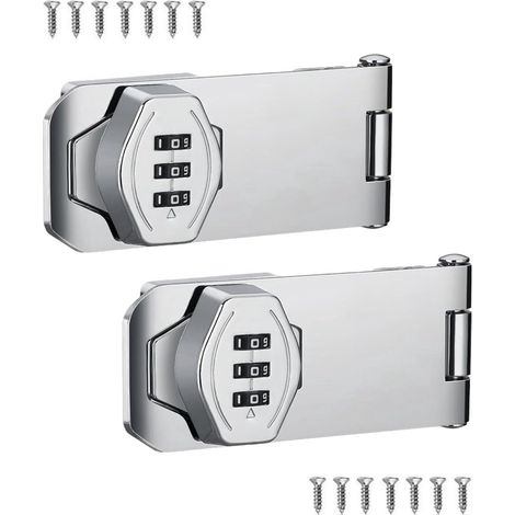 Cadenas à combinaison sans clé - 10 cm - Lot de 2 cadenas coulissants de sécurité pour porte - Cadenas à combinaison argenté avec pêne rotatif - Idéal pour les petites portes, salle de bain, extérieur (1/5)