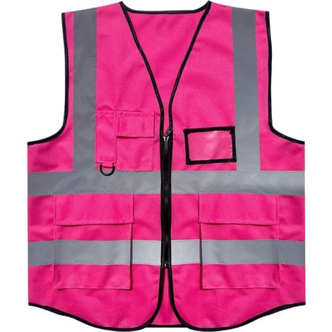 Lntyq Rose XL gilet de sécurité avec poches et fermeture éclair, net gilet haute visibilité veste réfléchissante, hi viz gilet avec zippé (1/5)