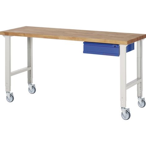 TECWERK Werkbank B2000xT700xH950-1000mm Buche massivlichtgrau / enzianblau 1Schubladen