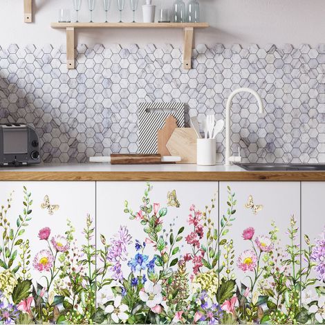 Blumen-Wandtattoos, Schmetterlings-Wandtattoos, Gartenblumen-Wandtattoos mit frischen grünen Blättern, DIY-Pflanzenkunst-Dekoration für Schlafzimmer, Kinderzimmer, TV-Wand (1/5)