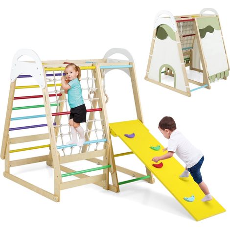 Set da gioco in legno per interni con scivolo e sbarre per arrampicarsi
