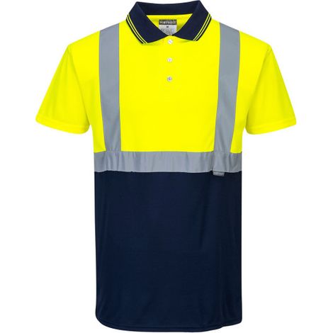 Polo de trabajo bicolor diseño casual flúor cintas reflectantes S479 S Amarillo/Marino