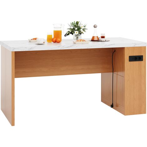 Îlot de cuisine MDF 155x80x90 cm avec éclairage LED, prises AC et USB, 3 étagères ouvertes, plan de travail 40 mm (1/5)