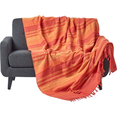 HOMESCAPES Jeté de lit ou de canapé à rayures Morocco - Orange - 150 x 200 cm