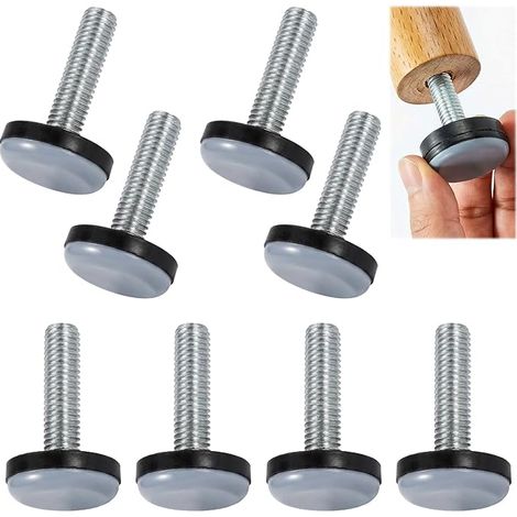 8 Pièces Patins de Vérin avec Vis Poussoir M6, Pieds Réglables en PTFE, ø 20 mm Rond Pieds Réglables en Téflon Ajustable, Patins Réglables pour Pieds de Table, Pieds D'armoire, Canapés, Meubles (1/5)