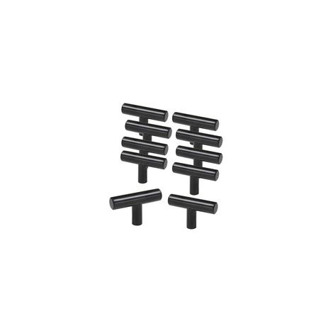 Ensemble de 10 poignées de meubles, tirettes pour portes, placards, tiroirs, en acier inoxydable avec vis noires, bouton en forme de T (1/5)