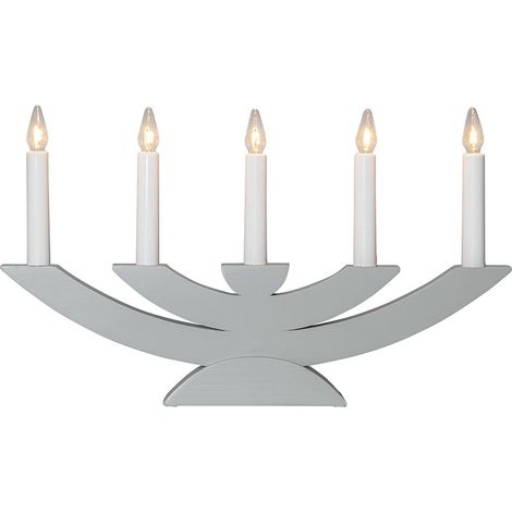 Arche à bougies en pin « Navida » de Star Trading, 7 flammes, ampoule E10, gris clair, H 30 cm, L 60 cm
